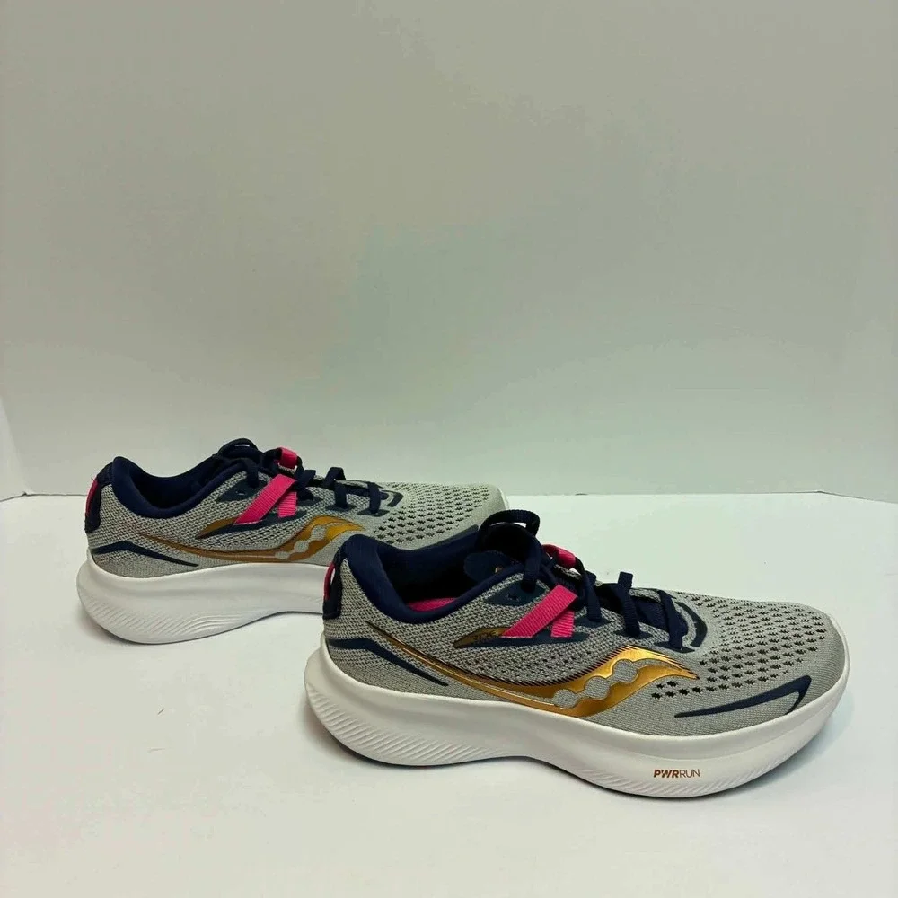 Saucony Ride 15 Running Shoes Womens 7 Grey Blue Pink Excellent S10729-40 PWRRUN